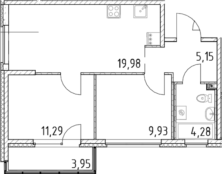 2-комнатная квартира 50.63 м², 12/23 эт., ЖК «Город Первых»